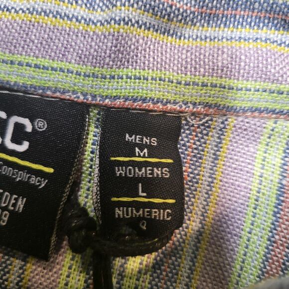 Wezc Linen Blend Shirt Mens M Striped Button Up Short Sleeve - Picture 3 of 9